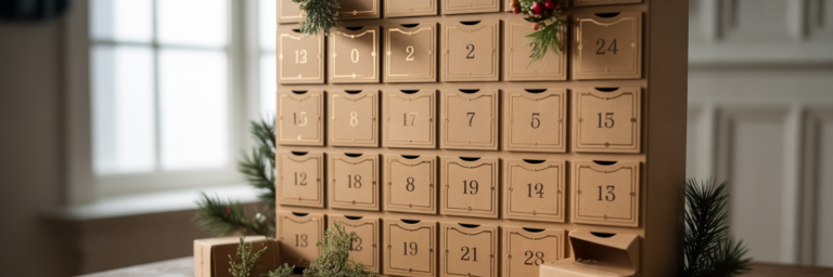 Elegant advent calendar in luxury retail setting.