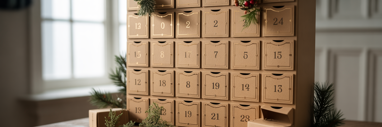 Elegant advent calendar in luxury retail setting.