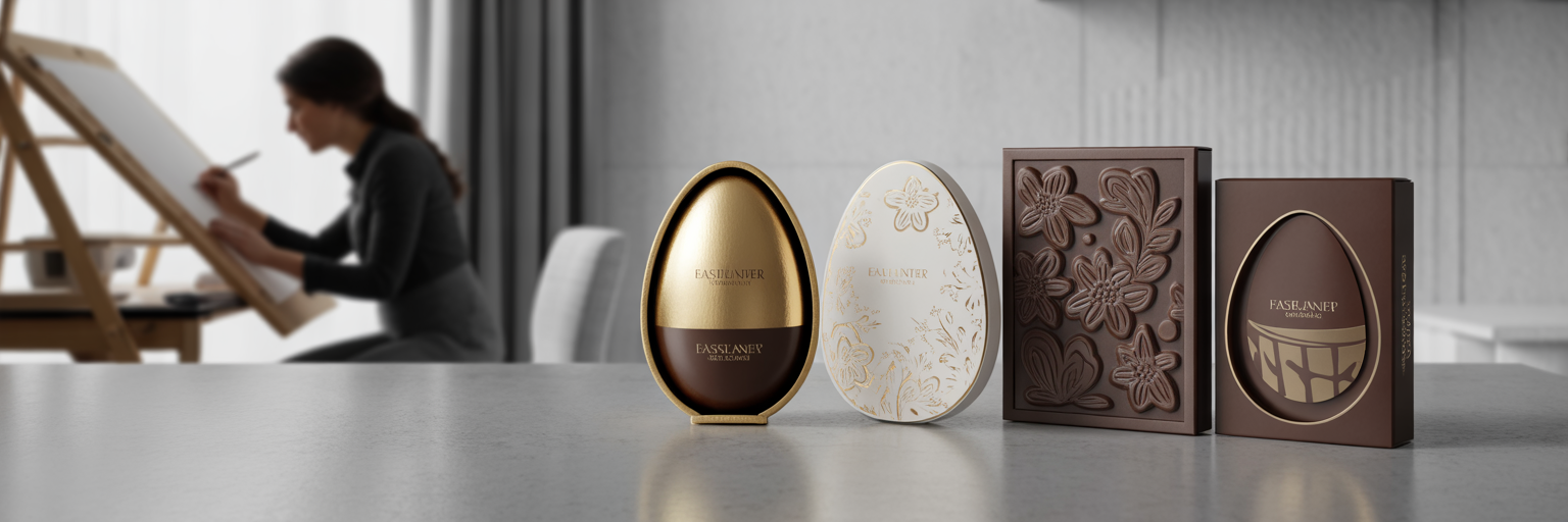 Luxury Easter chocolate packaging designs on display