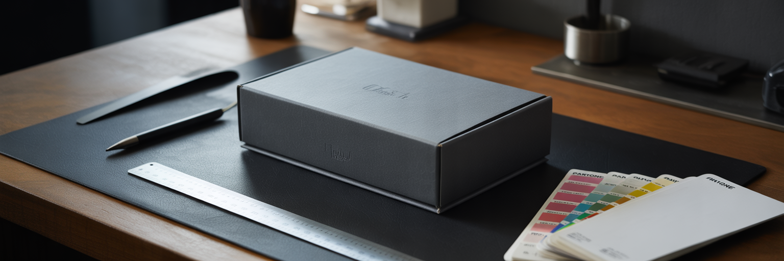 Luxury custom box on designer's desk.